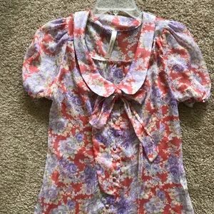 Vintage Modcloth Purple & Coral Floral Blouse